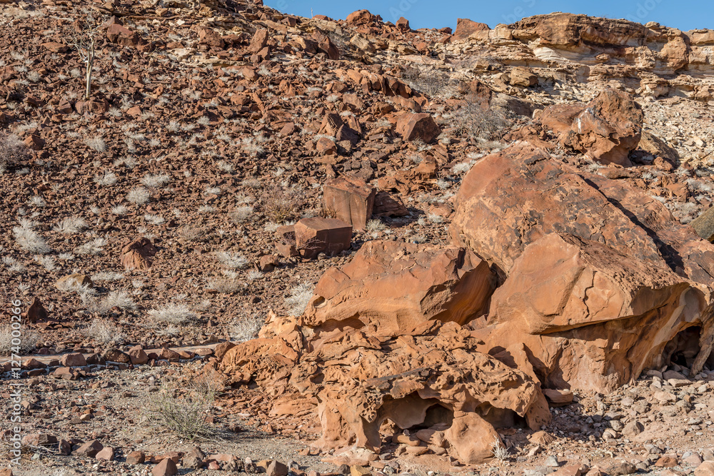 honeycomb weathering on sandstone rocks, near Twyfelfontein, Namibia