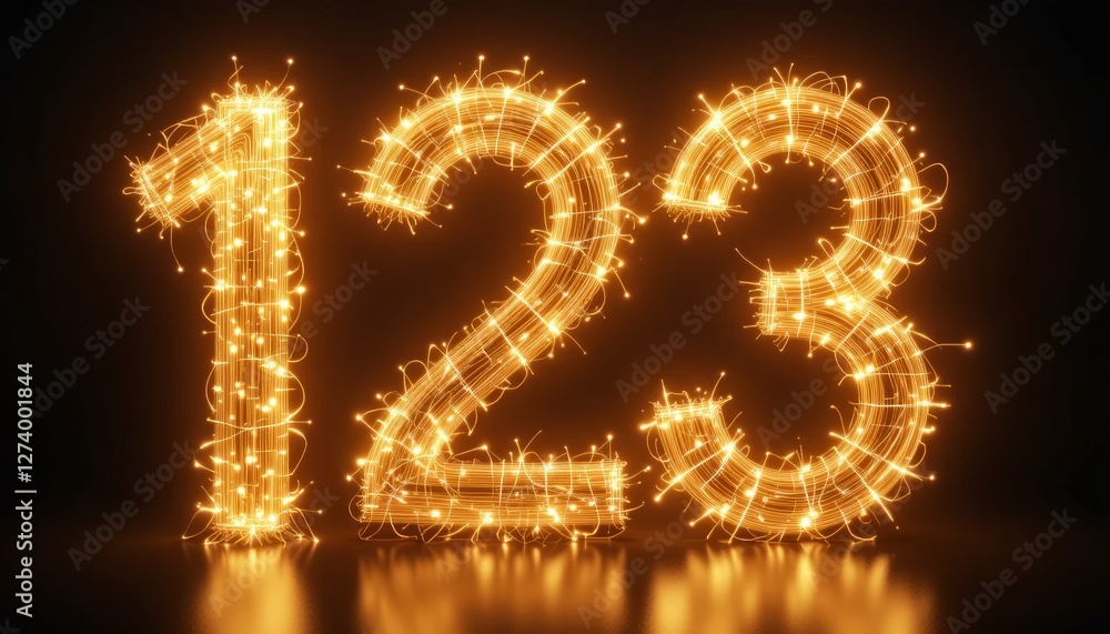 Glowing Numbers 123 Sparkling Festive Light String Art Design Glowing Numbers 123 Sparkling Festive Light String Art Design