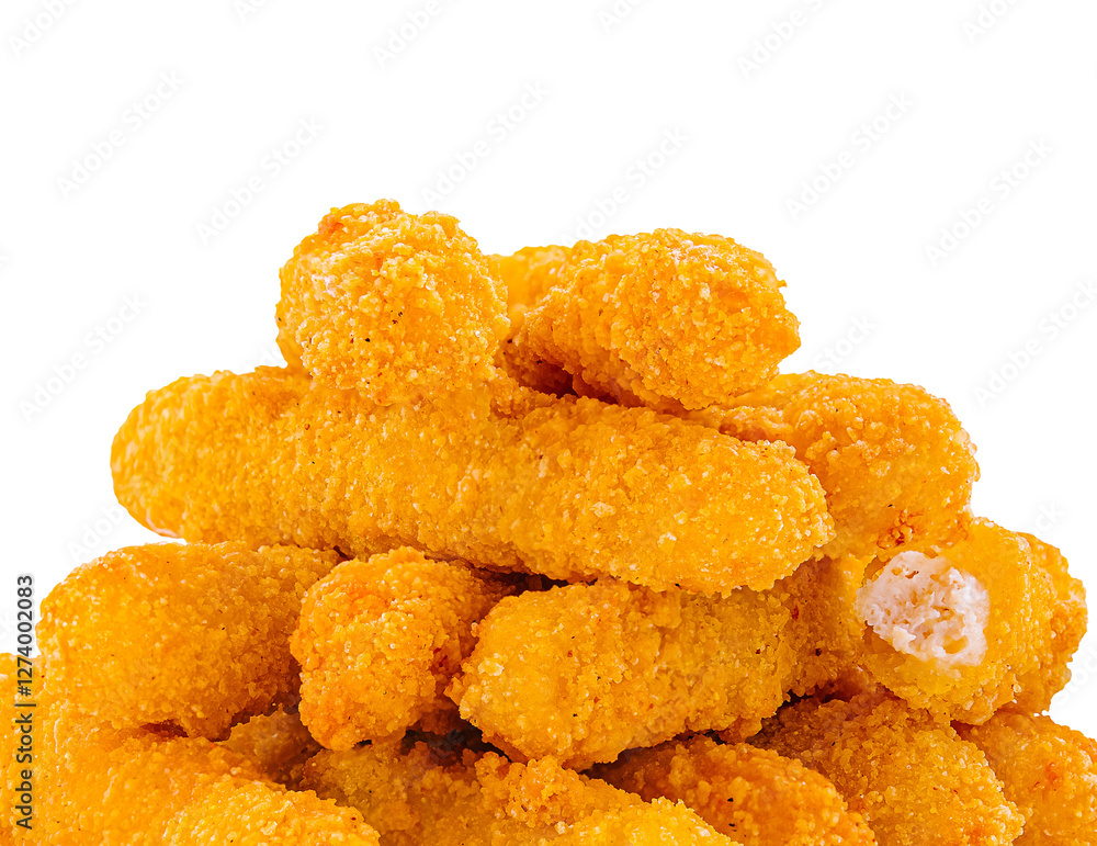 Crispy cheese sticks piled on a white background Crispy cheese sticks piled on a white background