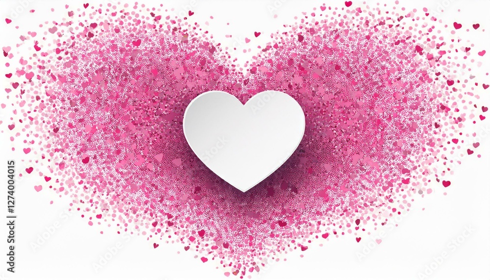 Heart shape vector pink confetti splash with white heart hole. Generated image Heart shape vector pink confetti splash with white heart hole. Generated image