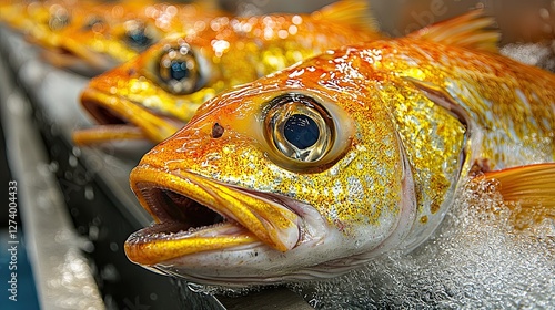 Close-up of Freshly Caught Orange Roughy Fish at Market photo