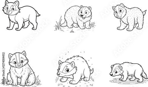 Badger vector bundle Ai generated, Badger line art vecto r  