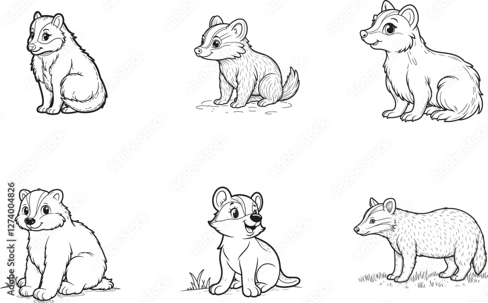 Badger vector bundle Ai generated, Badger line art vecto r Badger vector bundle Ai generated, Badger line art vecto r