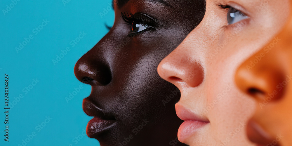 Profile View of Three Women's Faces with Varying Skin Tones Profile View of Three Women's Faces with Varying Skin Tones