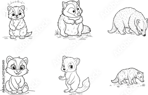 Badger vector bundle Ai generated, Badger line art vecto r  