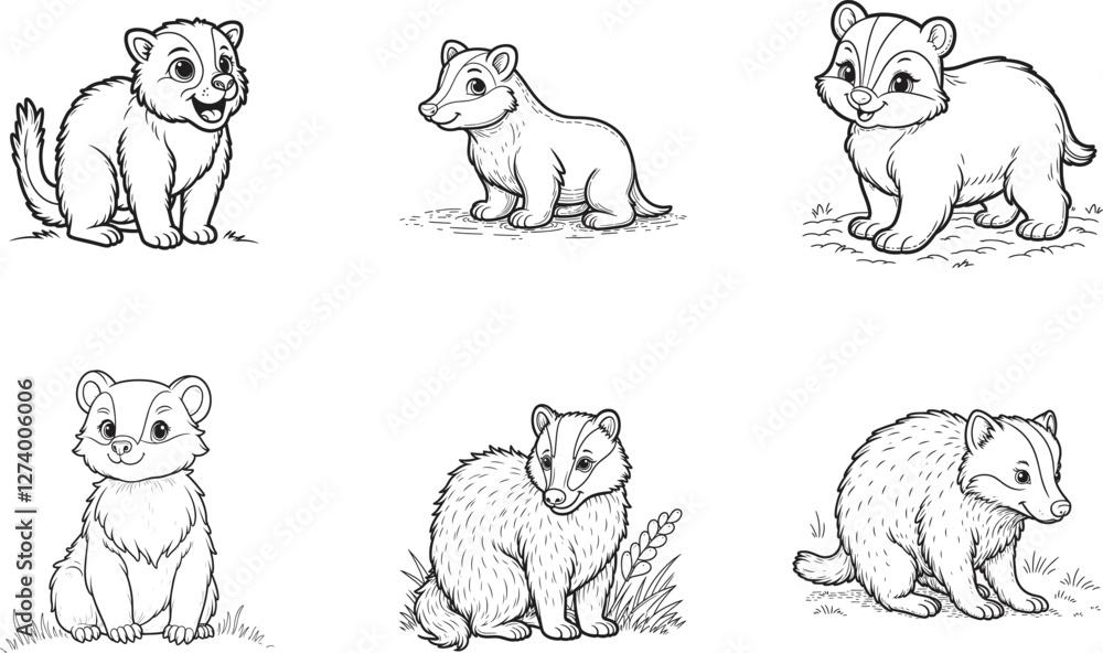 Fototapeta premium Badger vector bundle Ai generated, Badger line art vecto r 