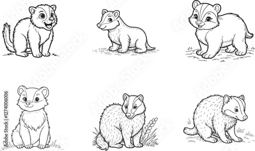 Badger vector bundle Ai generated, Badger line art vecto r  