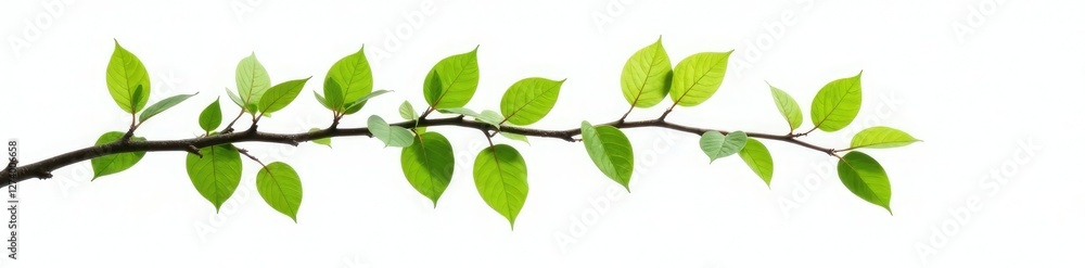 Single branch with leaves isolated on white background, tree, branches, green Single branch with leaves isolated on white background, tree, branches, green