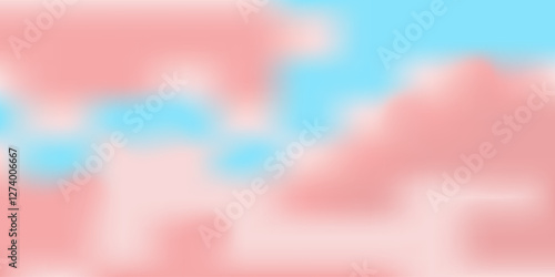 Background blurred blue sky and pink voluminous clouds. Beautiful pink sunrise. Vector gentle gradient funny grid place for copying. Sky cherry blossom. Air movement in the atmosphere