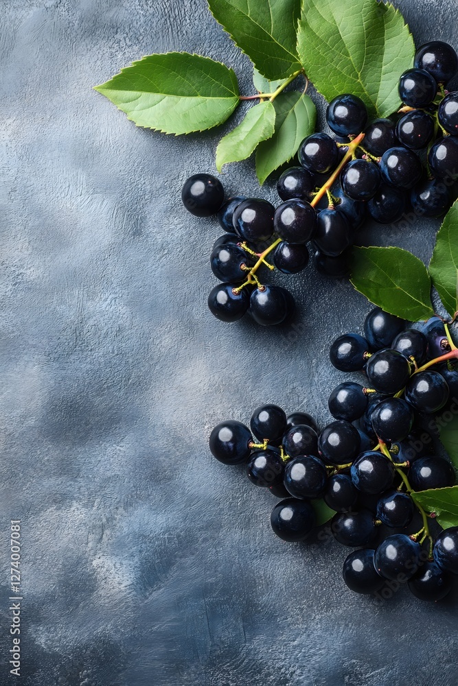 Dark Grapes on Textured Background Fresh Autumn Harvest Still Life with Green Leaves Dark Grapes on Textured Background Fresh Autumn Harvest Still Life with Green Leaves