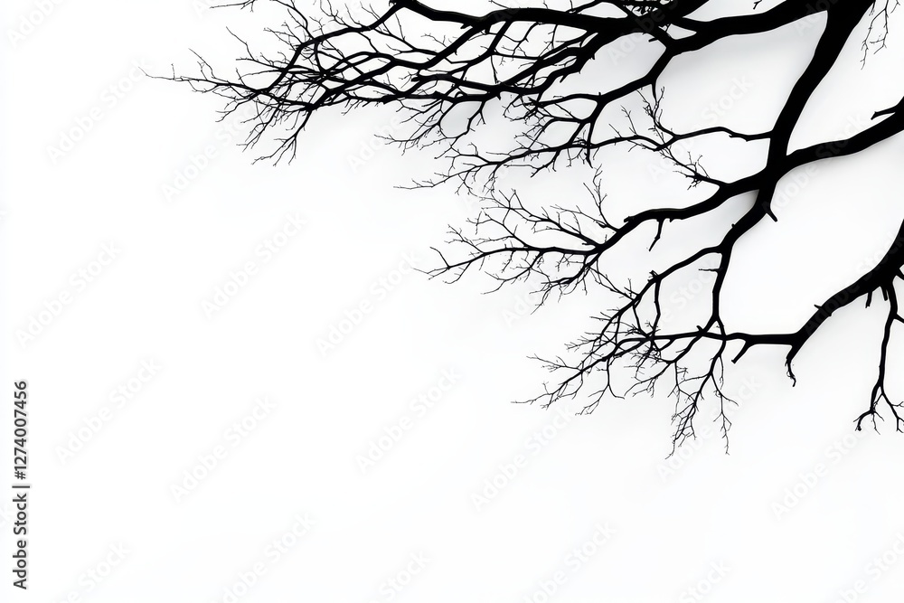 Fototapeta premium Bare Branches Against White Sky - Silhouette of leafless tree branches against a bright white background. Simple, elegant, and evocative of winter or solitude