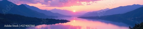 Wallpaper Mural Softly colored mountains at dusk with a calm river, colored, nature, softly glowing Torontodigital.ca