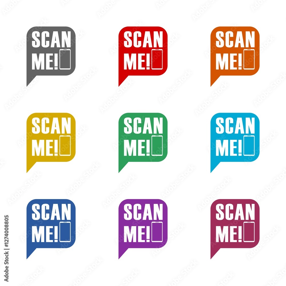 Scan me phone icon isolated on white background. Set icons colorful Scan me phone icon isolated on white background. Set icons colorful