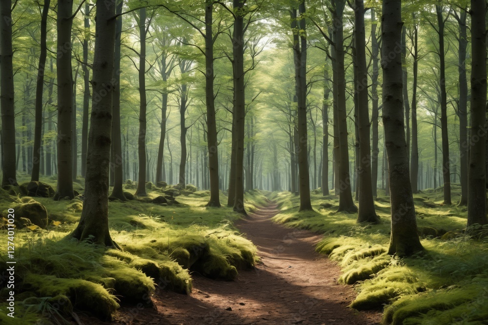 Obraz premium arafed path in a forest with moss and trees