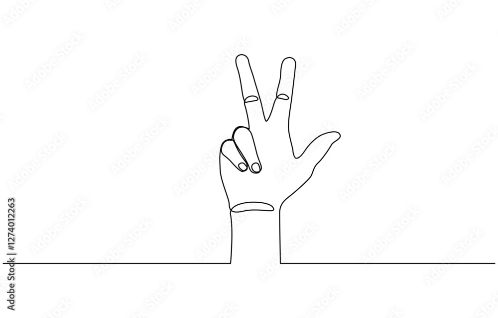 Continuous line drawing of index and middle finger, Human hand raised index and middle fingers - one line drawing vector. peace gesture concept. Continuous line drawing of index and middle finger, Human hand raised index and middle fingers - one line drawing vector. peace gesture concept.