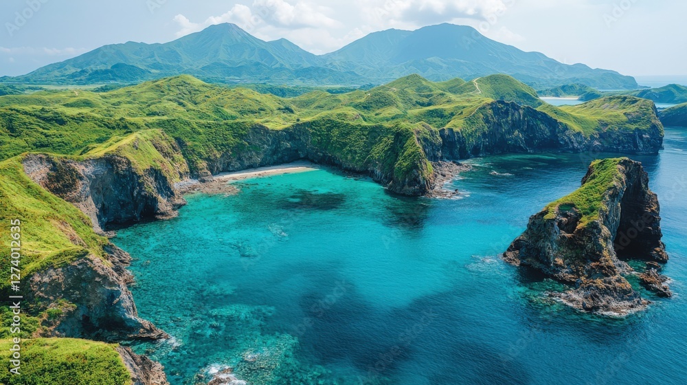 Breathtaking Coastal Landscape with Lush Green Hills and Blue Waters