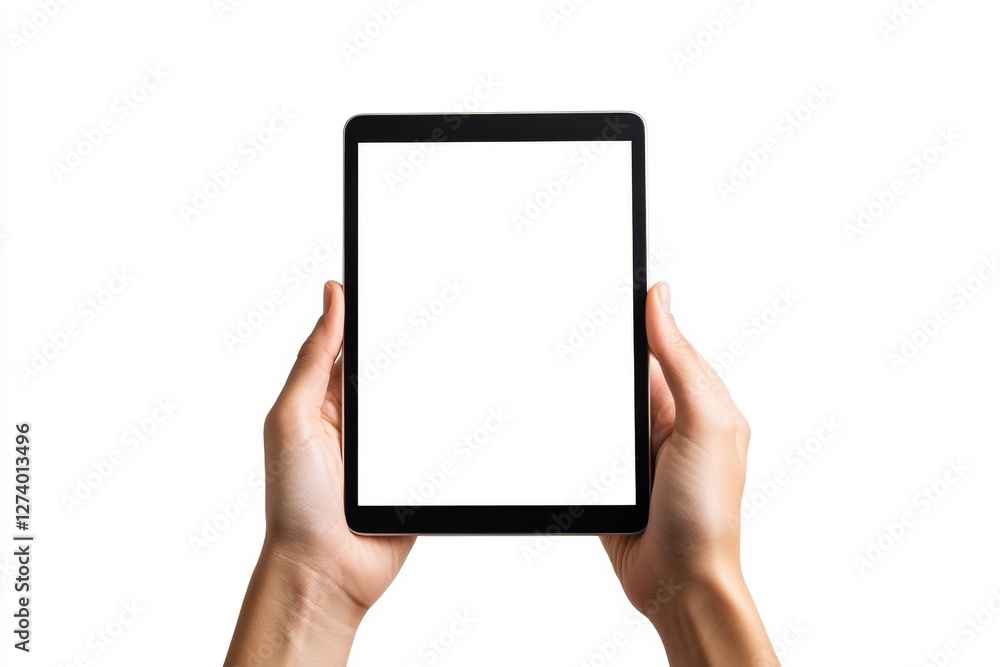 Hands holding tablet, blank screen, white background, mockup (1) Hands holding tablet, blank screen, white background, mockup (1)