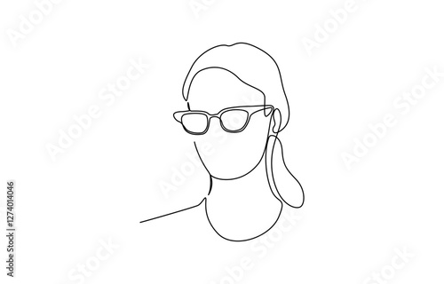 Continuous line, drawing of set faces and hairstyle, fashion concept, Vector linear face art, woman portrait with glasses and earrings. Continuous line, fashion beauty, woman minimalist, illustration.