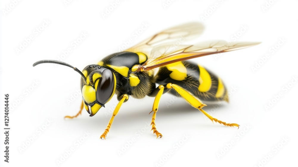 Detailed Close Up of a Yellow and Black Striped Wasp on White Background Detailed Close Up of a Yellow and Black Striped Wasp on White Background