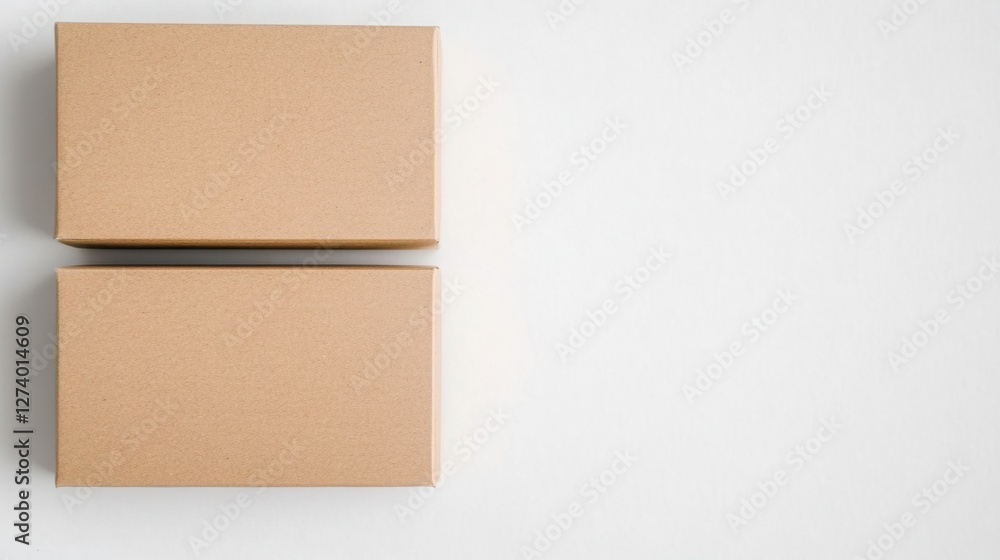 Brown cardboard boxes arranged on a light background with ample negative space suitable for packaging, shipping, or creative design projects and presentations Brown cardboard boxes arranged on a light background with ample negative space suitable for packaging, shipping, or creative design projects and presentations