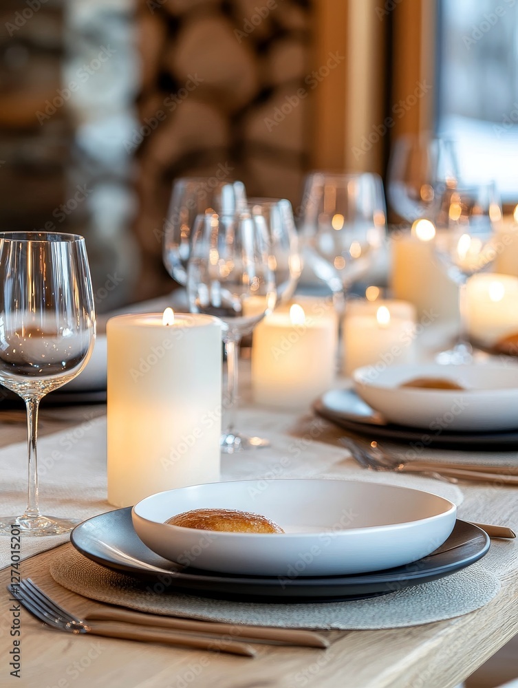 Candlelit Elegance: A Table Setting for Two - Romantic ambiance, intimate dinner, warm candlelight, fine dining, elegant tableware Candlelit Elegance: A Table Setting for Two - Romantic ambiance, intimate dinner, warm candlelight, fine dining, elegant tableware