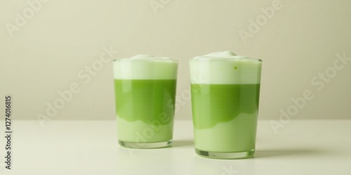 Wallpaper Mural Refreshing Matcha Latte Drinks with Creamy Foam in Glassware on a Table Torontodigital.ca