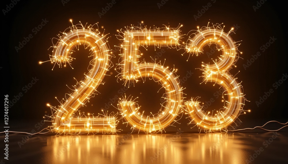 Glowing Number 253 Light Installation Art Festive Sparkles Night Photography Glowing Number 253 Light Installation Art Festive Sparkles Night Photography