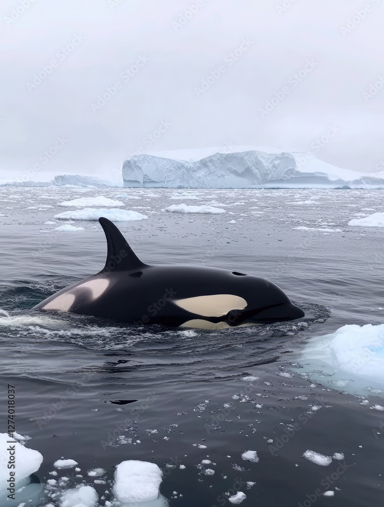 Fototapeta premium Whale sharks swimming in an ocean full of ice