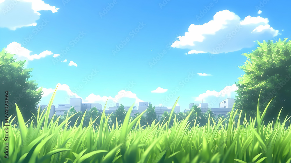 Fototapeta premium Sunny city park, green grass, summer