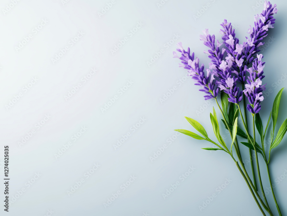 Naklejka premium Lavender Flowers Arrangement with Leaves on Soft Background for Natural Beauty and Wellness