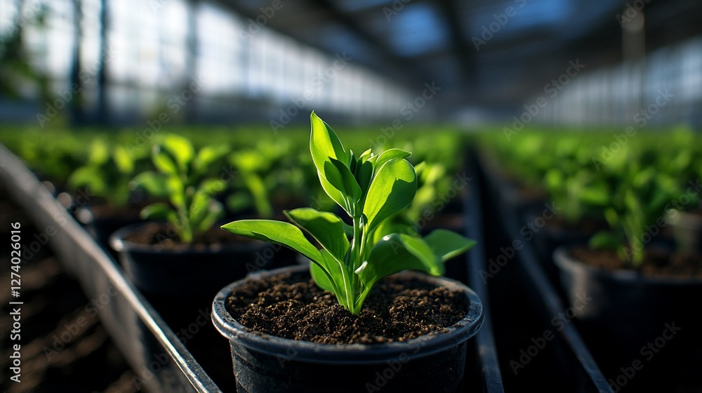 Cultivating tomorrow, seedlings in a greenhouse under soft natural light Cultivating tomorrow, seedlings in a greenhouse under soft natural light