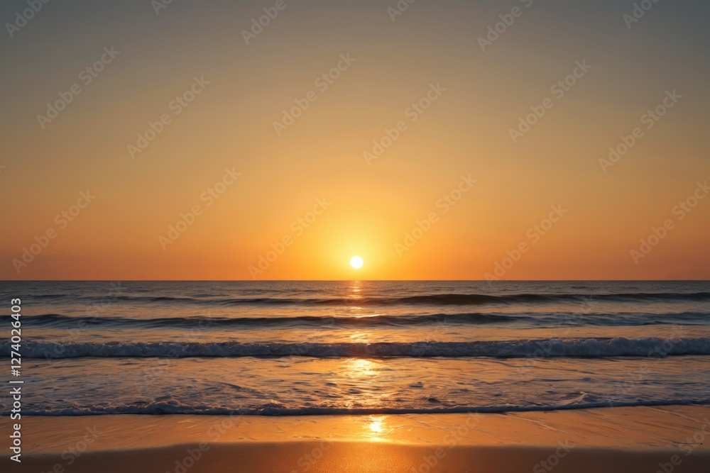 Obraz premium sunset over the ocean with a surfer in the distance