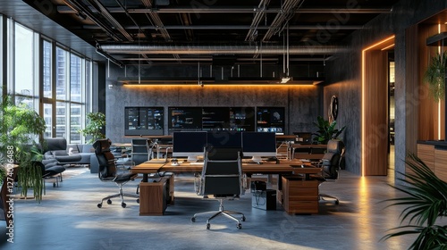 Modern office interior featuring sleek design and advanced technology in a collaborative workspace