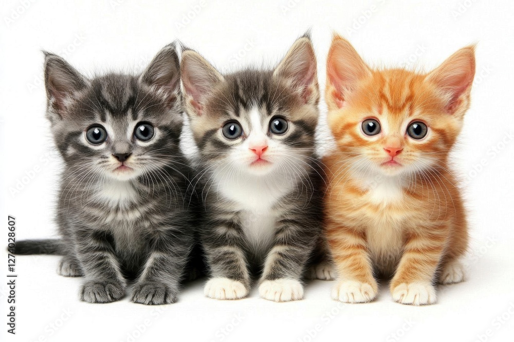 Three Kittens Sit Together, Showing Innocence and Cuteness. Adorable Kitten Trio. Three Kittens Sit Together, Showing Innocence and Cuteness. Adorable Kitten Trio.