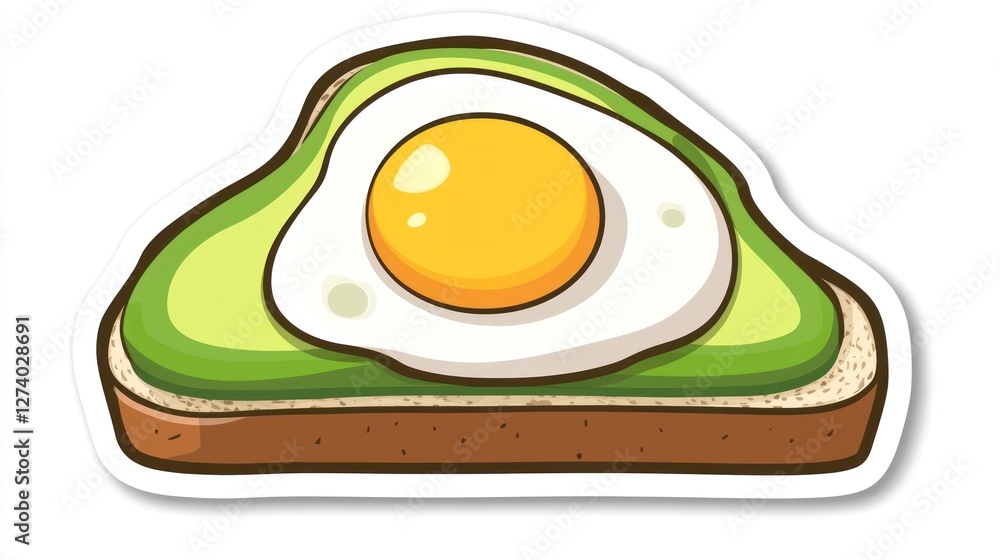 Cartoon avocado toast with fried egg Cartoon avocado toast with fried egg