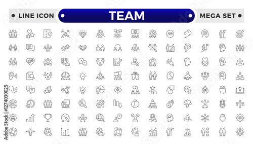 Team Outline icons related to management, administration, supervision, leadership, business, governance. Linear icon collection. Teamwork icon collection.