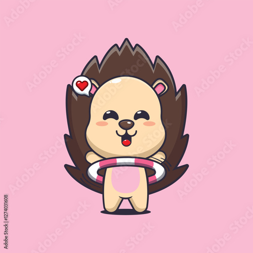 hedgehog mascot cartoon character vector illustration playing hula hoop