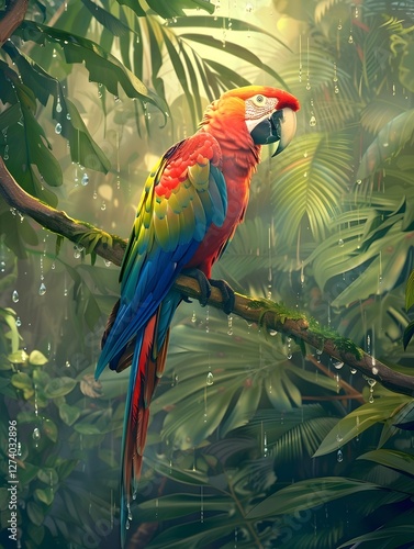 Wallpaper Mural Macaw Parrot Colorful Tropical Exotic Bird Fauna in the rainforest Torontodigital.ca