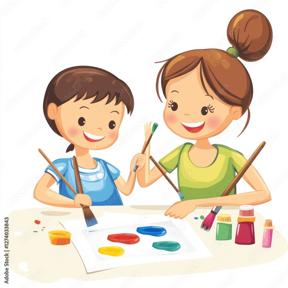Joyful Kids Painting Together: A Colorful Artistic Adventure Joyful Kids Painting Together: A Colorful Artistic Adventure