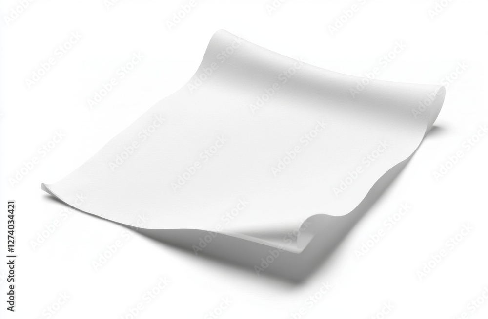 Blank paper sheet curled, isolated, white background, stationery mockup Blank paper sheet curled, isolated, white background, stationery mockup