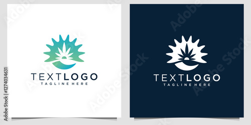 cannabis with Beach or coast logo in simple sun and ocean shape
