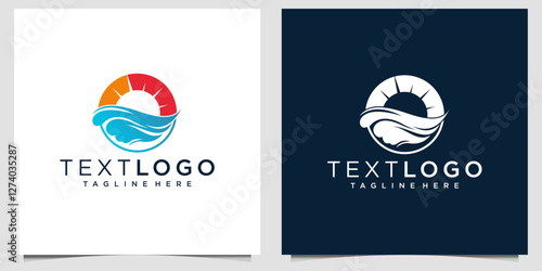 Beach or coast logo in simple sun and ocean shape	