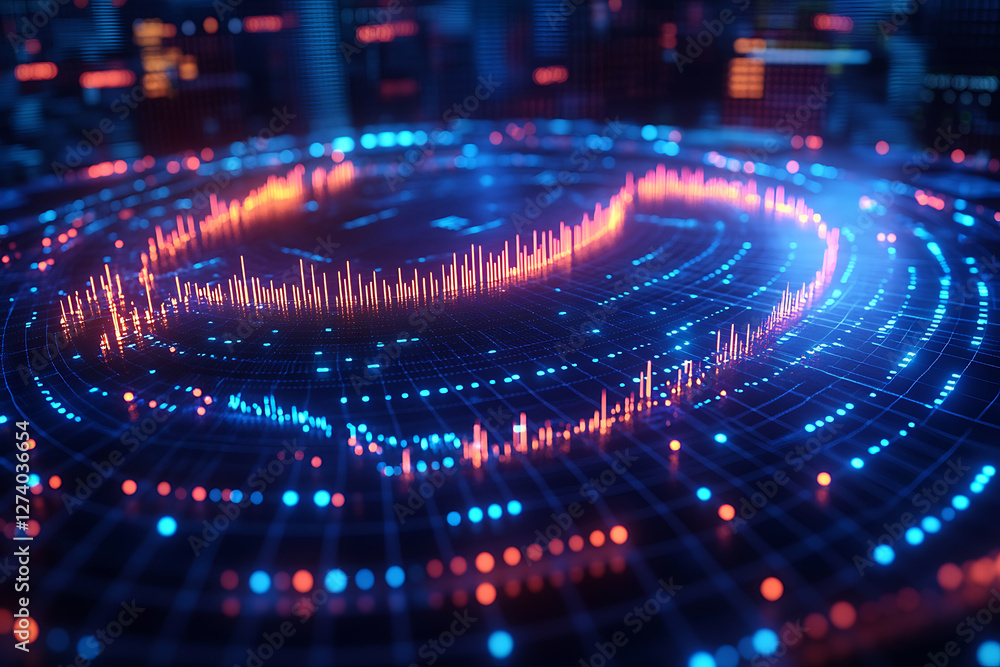 A futuristic financial stock market chart with glowing blue bars and fluctuating data lines. The abstract digital design symbolizes business analytics, trading, investment trends, and economic growth A futuristic financial stock market chart with glowing blue bars and fluctuating data lines. The abstract digital design symbolizes business analytics, trading, investment trends, and economic growth