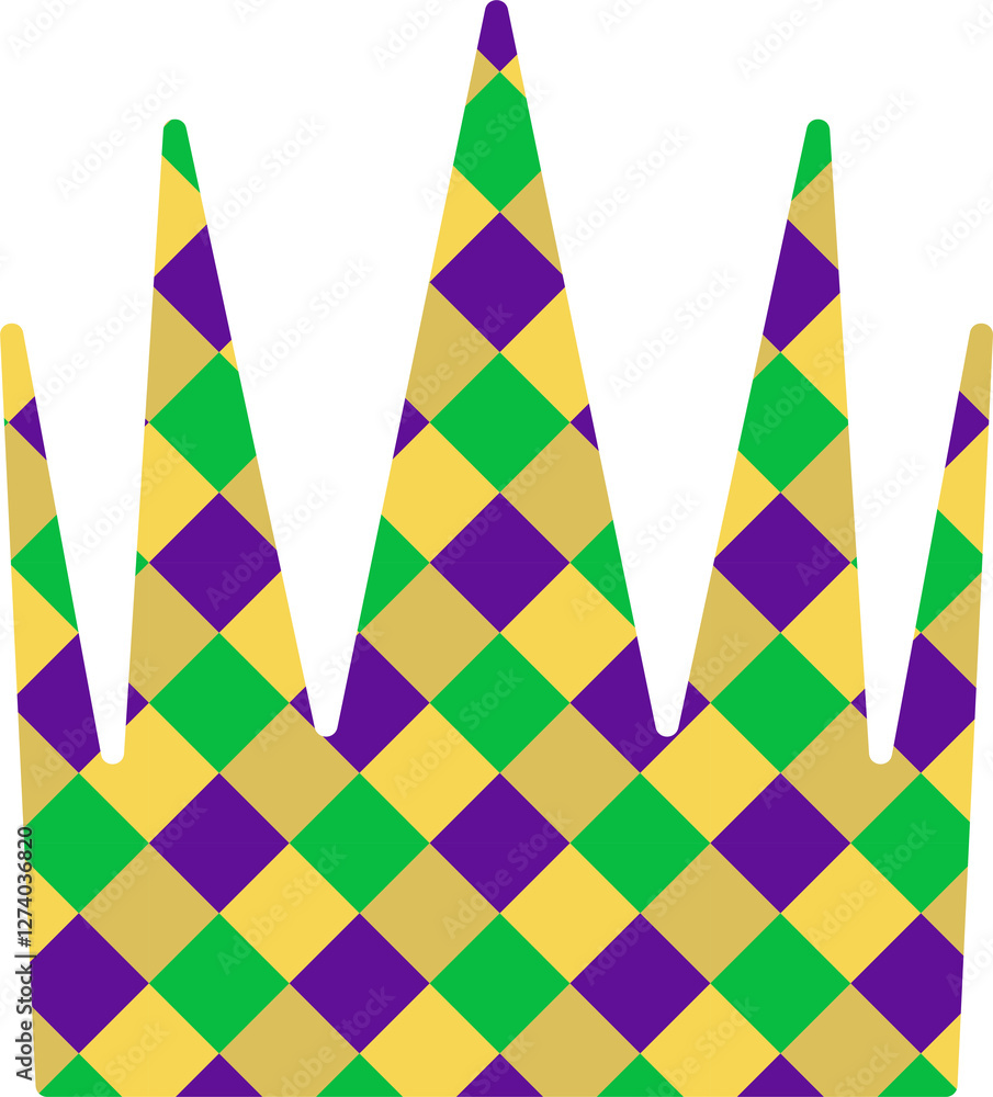 Crown with checkered Mardi Gras Pattern Crown with checkered Mardi Gras Pattern