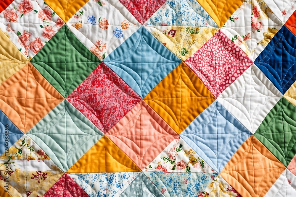 Handmade Patchwork quilt as background Geometrical pattern Handmade Patchwork quilt as background Geometrical pattern