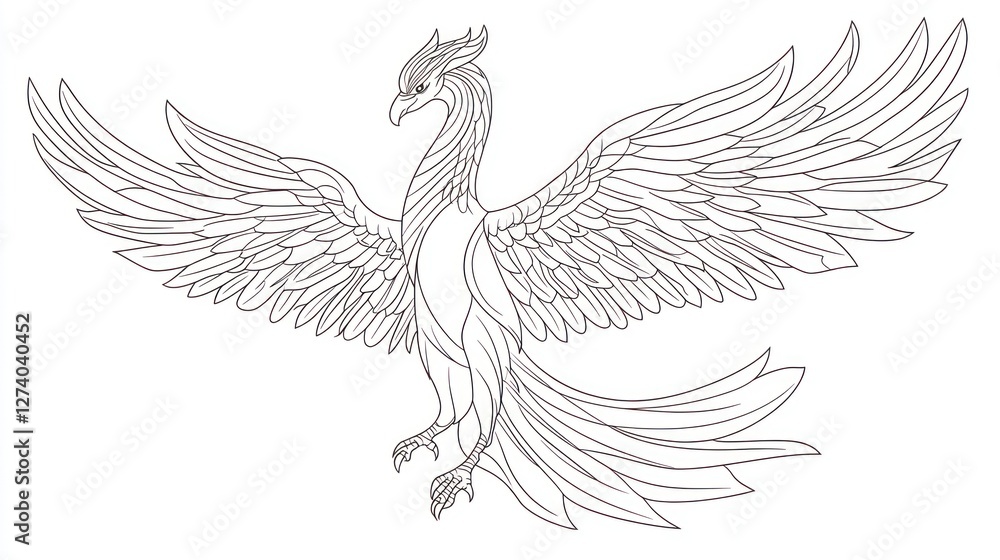 Fototapeta premium Mythical phoenix, artistic, line drawing, graphic design