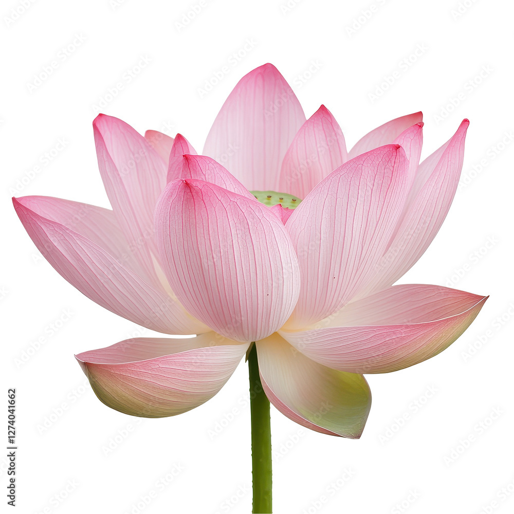 A beautiful pink lotus flower in full bloom showcasing its delicate petals. transparent background A beautiful pink lotus flower in full bloom showcasing its delicate petals. transparent background