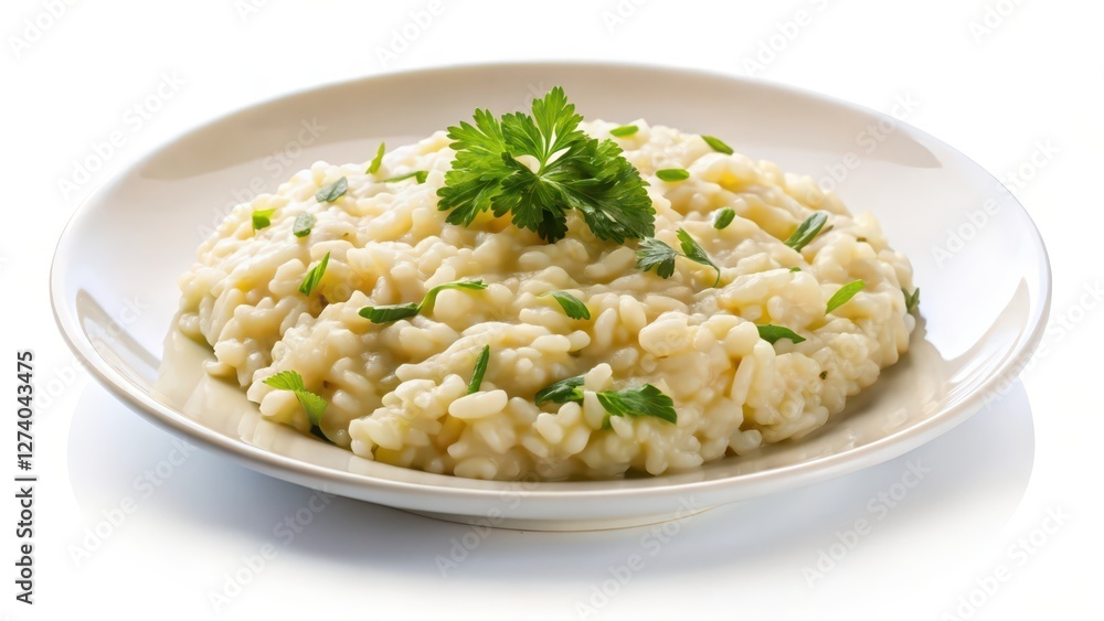 Creamy Risotto with Herbs on White Plate Creamy Risotto with Herbs on White Plate