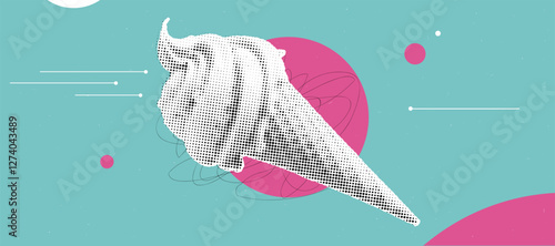 Retro ice cream cone with halftone texture on trendy pop art background