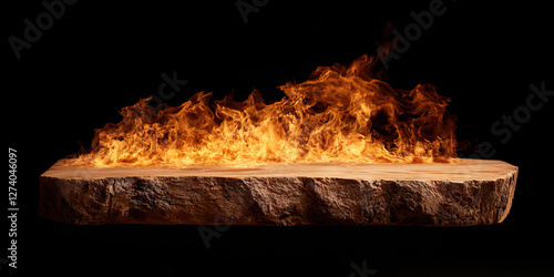 Flames on a Rough-Hewn Wooden Slab photo